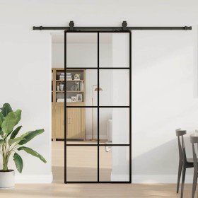 Puerta corredera con set herrajes negro 90x205 cm vidrio ESG