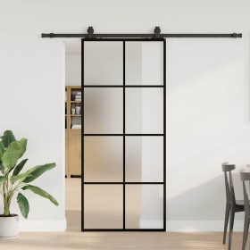 Puerta corredera con set herrajes negro 90x205 cm vidrio ESG