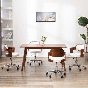 Sillas de comedor giratorias 4 uds madera curvada cuero blanco Sillas de comedor giratorias 4 uds madera curvada cuero blanco