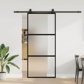 Puerta corredera con herrajes negro 90x205 cm vidrio templado