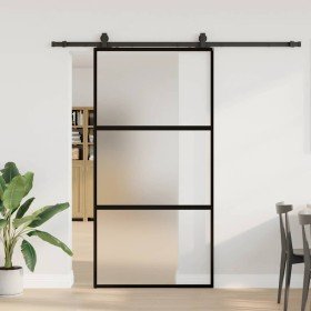 Puerta corredera herrajes negro 102,5x205 cm vidrio templado