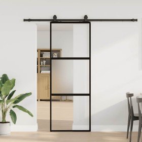 Puerta corredera con herrajes negro 76x205 cm vidrio templado