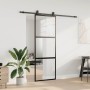 Puerta corredera con herrajes negro 76x205 cm vidrio templado