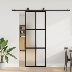 Puerta corredera con herrajes negro 76x205 cm vidrio templado