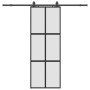 Puerta corredera con herrajes negro 76x205 cm vidrio templado