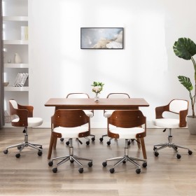 Sillas de comedor giratorias 6 uds madera curvada cuero blanco