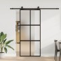 Puerta corredera con herrajes negro 90x205 cm vidrio templado