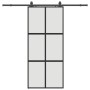 Puerta corredera con herrajes negro 90x205 cm vidrio templado