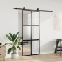 Puerta corredera con herrajes negro 90x205 cm vidrio templado