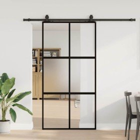 Puerta corredera herrajes negro 102,5x205 cm vidrio templado