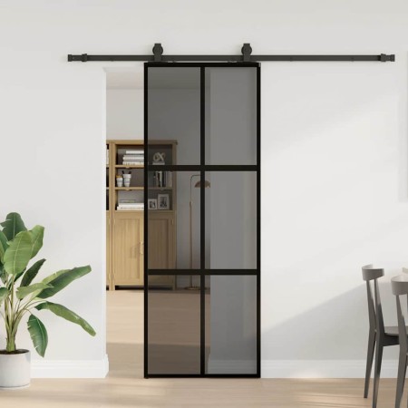 Puerta corredera con herrajes negro 76x205 cm vidrio templado en Puertas | Comprar online en Foro24