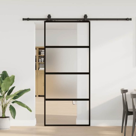 Puerta corredera con herrajes negro 90x205 cm vidrio templado en Puertas | Comprar online en Foro24