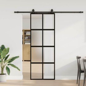 Puerta corredera con herrajes negro 76x205 cm vidrio templado