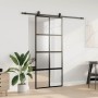 Puerta corredera con herrajes negro 90x205 cm vidrio templado