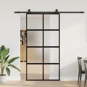Puerta corredera herrajes negro 102,5x205 cm vidrio templado