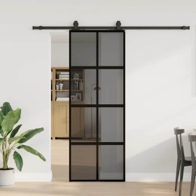 Puerta corredera con herrajes negro 76x205 cm vidrio templado
