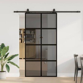 Puerta corredera herrajes negro 102,5x205 cm vidrio templado