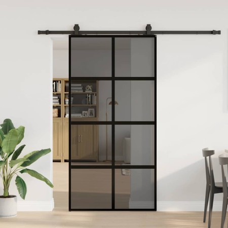 Puerta corredera herrajes negro 102,5x205 cm vidrio templado