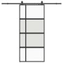 Puerta corredera con herrajes negro 90x205 cm vidrio templado
