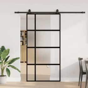 Puerta corredera herrajes negro 102,5x205 cm vidrio templado