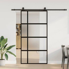 Puerta corredera herrajes negro 102,5x205 cm vidrio templado