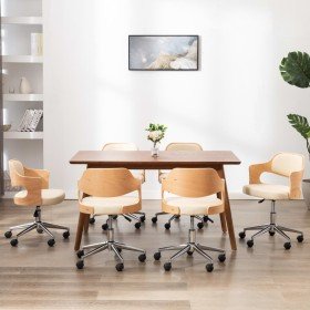 Sillas de comedor giratorias 6 uds madera curvada cuero crema Sillas de comedor giratorias 6 uds madera curvada cuero crema