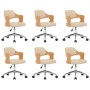 Sillas de comedor giratorias 6 uds madera curvada cuero crema