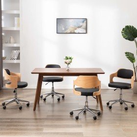 Sillas de comedor giratorias 4 uds madera curvada y cuero negro Sillas de comedor giratorias 4 uds madera curvada y cuero negro