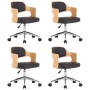 Sillas de comedor giratorias 4 uds madera curvada y cuero negro