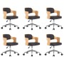 Sillas de comedor giratorias 6 uds madera curvada y cuero negro