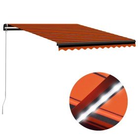 Toldo retráctil manual con LED naranja y marrón 300x250 cm Toldo retráctil manual con LED naranja y marrón 300x250 cm