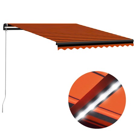 Toldo retráctil manual con LED naranja y marrón 300x250 cm