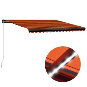Toldo manual retráctil con LED naranja y marrón 450x300 cm Toldo manual retráctil con LED naranja y marrón 450x300 cm