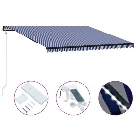 Toldo retráctil sensor de viento y LED azul y blanco 500x300 cm
