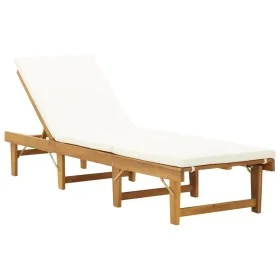 Folding sun lounger with cream-white solid acacia wood cushion by vidaXL, Loungers - Ref: Foro24-316645, Price: 229,68 €, Dis...