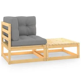 2-piece garden furniture set with pine wood cushions by vidaXL, Modular outdoor sofas - Ref: Foro24-805750, Price: 99,05 €, D...