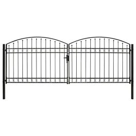 Double door fence gate with arch 400x150 cm black steel by vidaXL, garden gates - Ref: Foro24-143094, Price: 415,09 €, Discou...