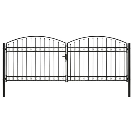 Double door fence gate with arch 400x150 cm black steel by vidaXL, garden gates - Ref: Foro24-143094, Price: 422,63 €, Discou...