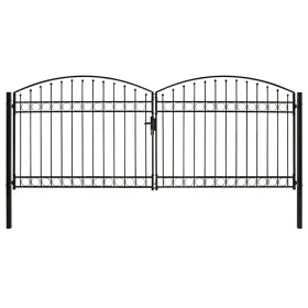 Double door fence gate with arch 400x175 cm black steel by vidaXL, garden gates - Ref: Foro24-143095, Price: 455,69 €, Discou...