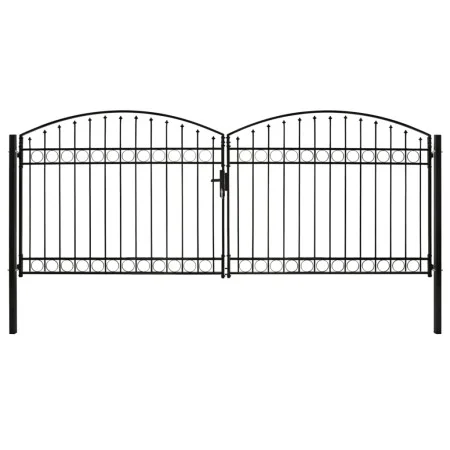 Double door fence gate with arch 400x175 cm black steel by vidaXL, garden gates - Ref: Foro24-143095, Price: 455,69 €, Discou...