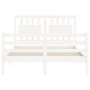 Double bed frame with white solid wood headboard by vidaXL, Beds and slatted bases - Ref: Foro24-3194282, Price: 148,47 €, Di...