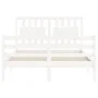 Double bed frame with white solid wood headboard by vidaXL, Beds and slatted bases - Ref: Foro24-3194282, Price: 146,37 €, Di...