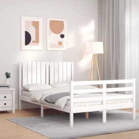 Doppelbettgestell mit weißem Massivholz-Kopfteil von vidaXL, Betten und Lattenroste - Ref: Foro24-3194737, Preis: 149,83 €, R...