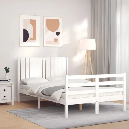 Double bed frame with white solid wood headboard by vidaXL, Beds and slatted bases - Ref: Foro24-3194737, Price: 147,70 €, Di...