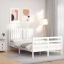 Double bed frame with white solid wood headboard by vidaXL, Beds and slatted bases - Ref: Foro24-3194737, Price: 147,70 €, Di...