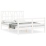 Double bed frame with white solid wood headboard by vidaXL, Beds and slatted bases - Ref: Foro24-3194347, Price: 154,53 €, Di...