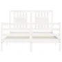 Double bed frame with white solid wood headboard by vidaXL, Beds and slatted bases - Ref: Foro24-3194542, Price: 144,62 €, Di...