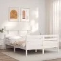 Double bed frame with white solid wood headboard by vidaXL, Beds and slatted bases - Ref: Foro24-3195062, Price: 133,86 €, Di...