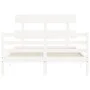 Double bed frame with white solid wood headboard by vidaXL, Beds and slatted bases - Ref: Foro24-3195062, Price: 133,86 €, Di...
