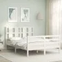 Double bed frame with white solid wood headboard by vidaXL, Beds and slatted bases - Ref: Foro24-3194087, Price: 146,29 €, Di...